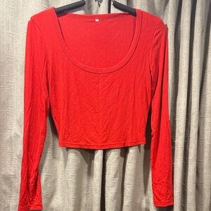 Red Long Sleeve Ribbed Crop Top M